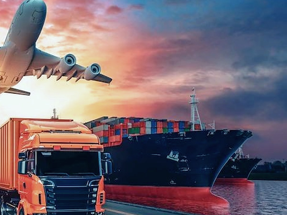 Container vessel at sunset